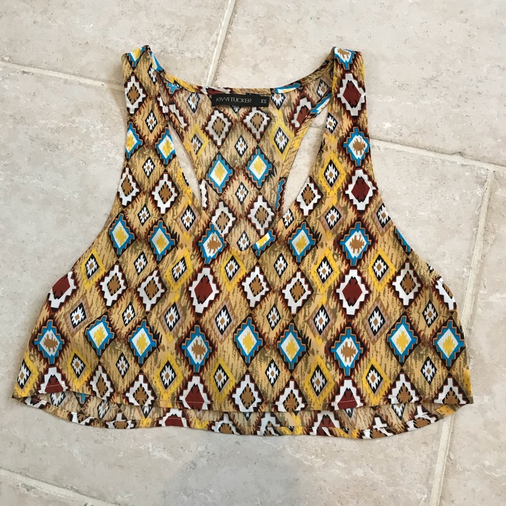 LF Kiwi Tucker Yellow Aztec Crop Top